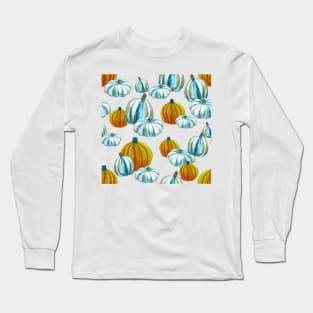 Watercolor Halloween Pumpkins - Blue & Orange Long Sleeve T-Shirt